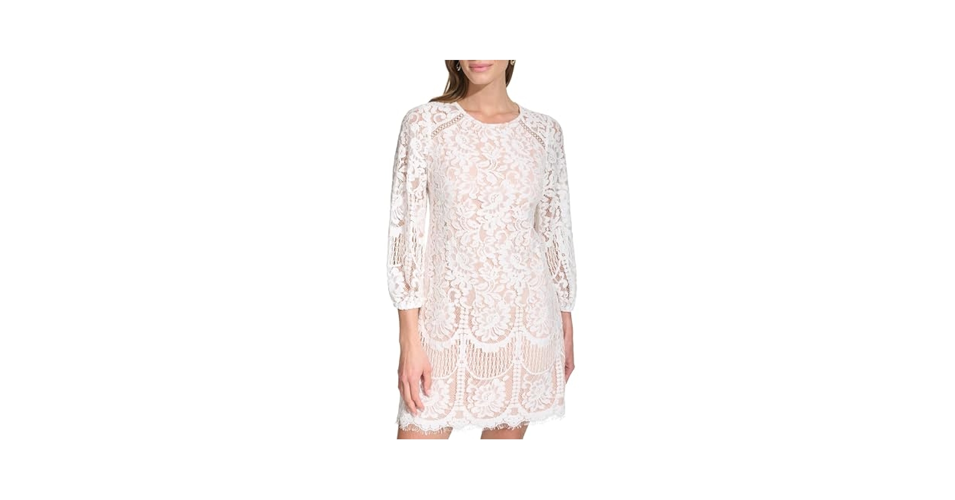 Vince Camuto Women's Lace Blouson Sleeve Shift Dress, Ivory